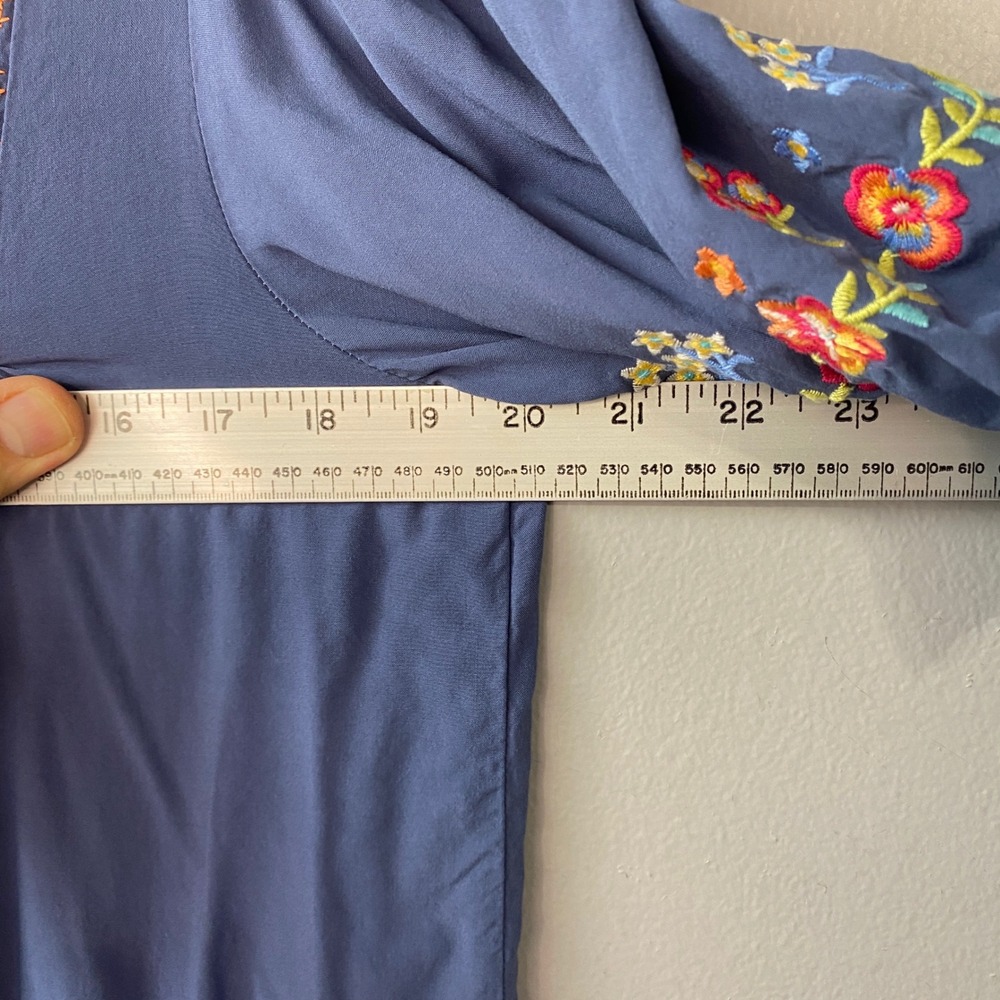 Savanna Jane Blue Floral Embroidered Boho Peasant Blouse Puff Sleeve Medium - Picture 10 of 12